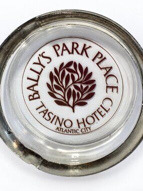 Bally Park Place Casino Glass Ashtray - White with Brown Logo
